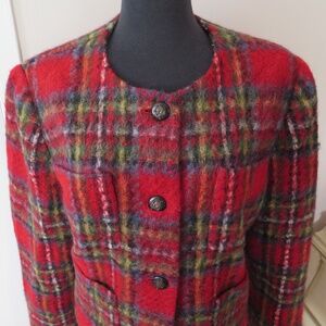 Ralph Lauren Plaid Mohair Cropped Jacket Size 18, Red Plaid, NWT